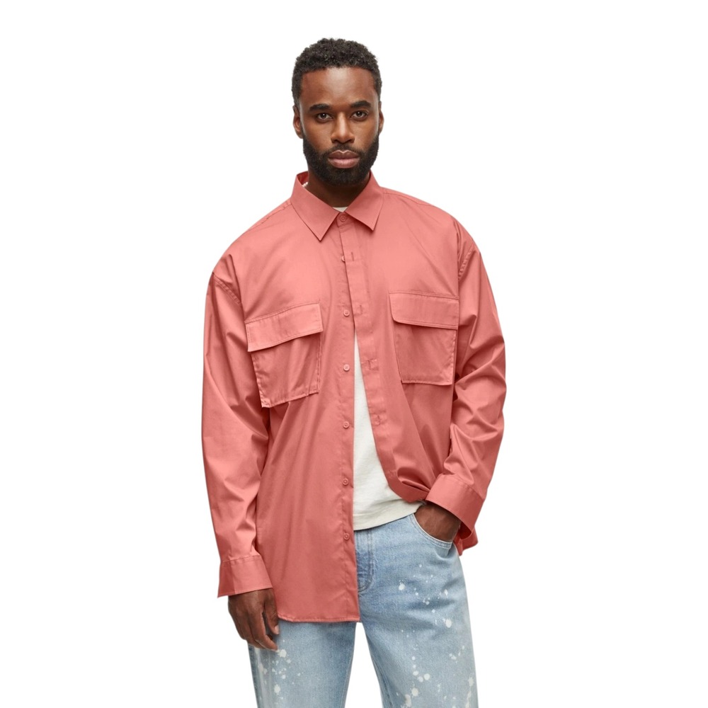 Mode of One Men's Long-Sleeve Button-Front Utility Shirt Sunbaked Clay‎ Size S